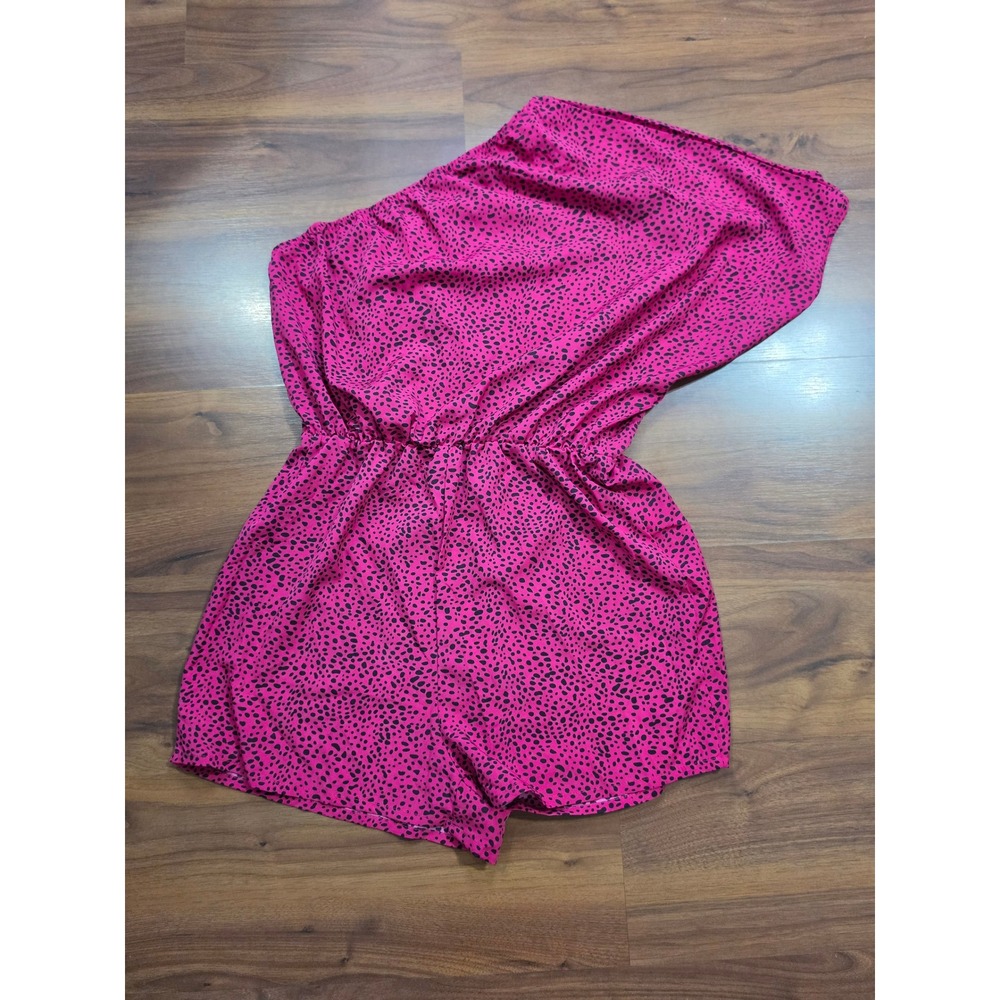 NWT SHEIN Romper Medium Pink Cheetah One Shoulder Asymmetrical Animal Print